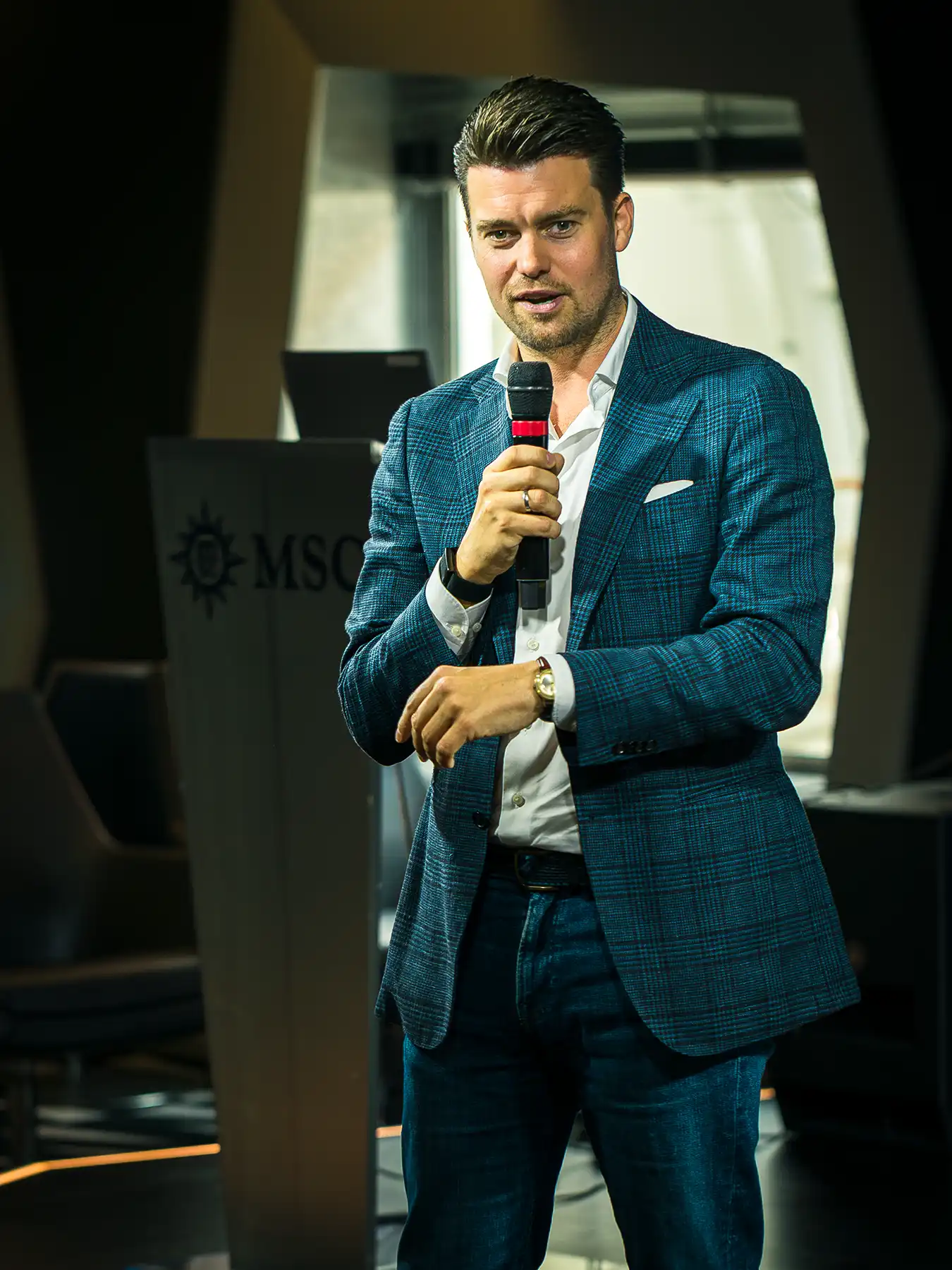Sven Liebert bei einem Vortrag auf der MSC Euribia in Kiel